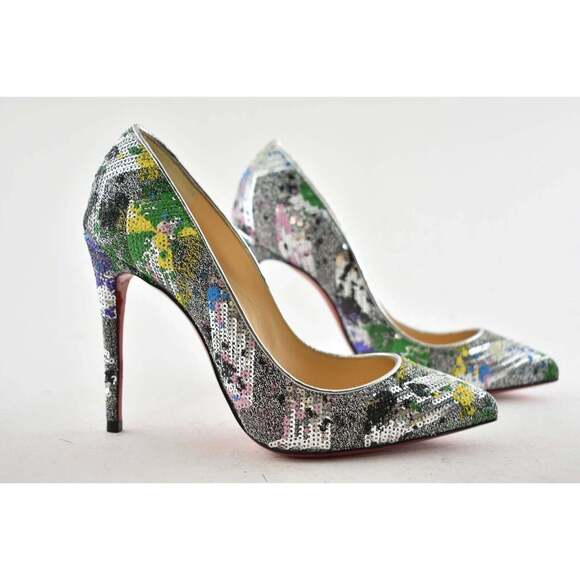 Christian Louboutin Pigalle Follies 100 Paillette Splash Sequin Heel Pump 37.5 - Picture 4 of 11